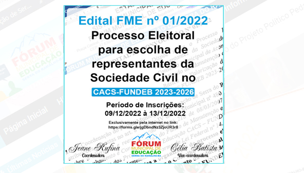 Processo Eleitoral para escolha de representantes da Sociedade Civil – CACS FUNDEB 2023-2026.