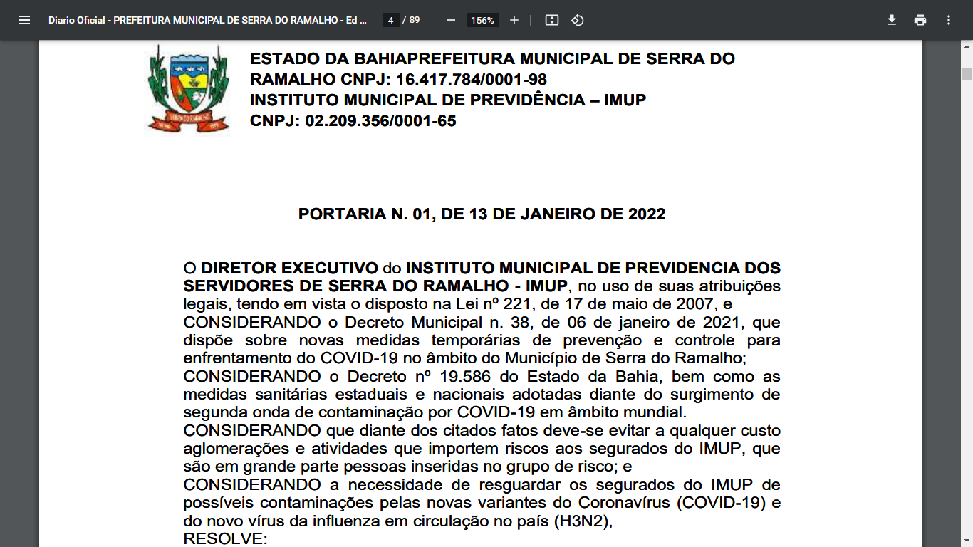 Suspensão do recadastramento obrigatório de inativos e pensionistas do IMUP de Serra do Ramalho